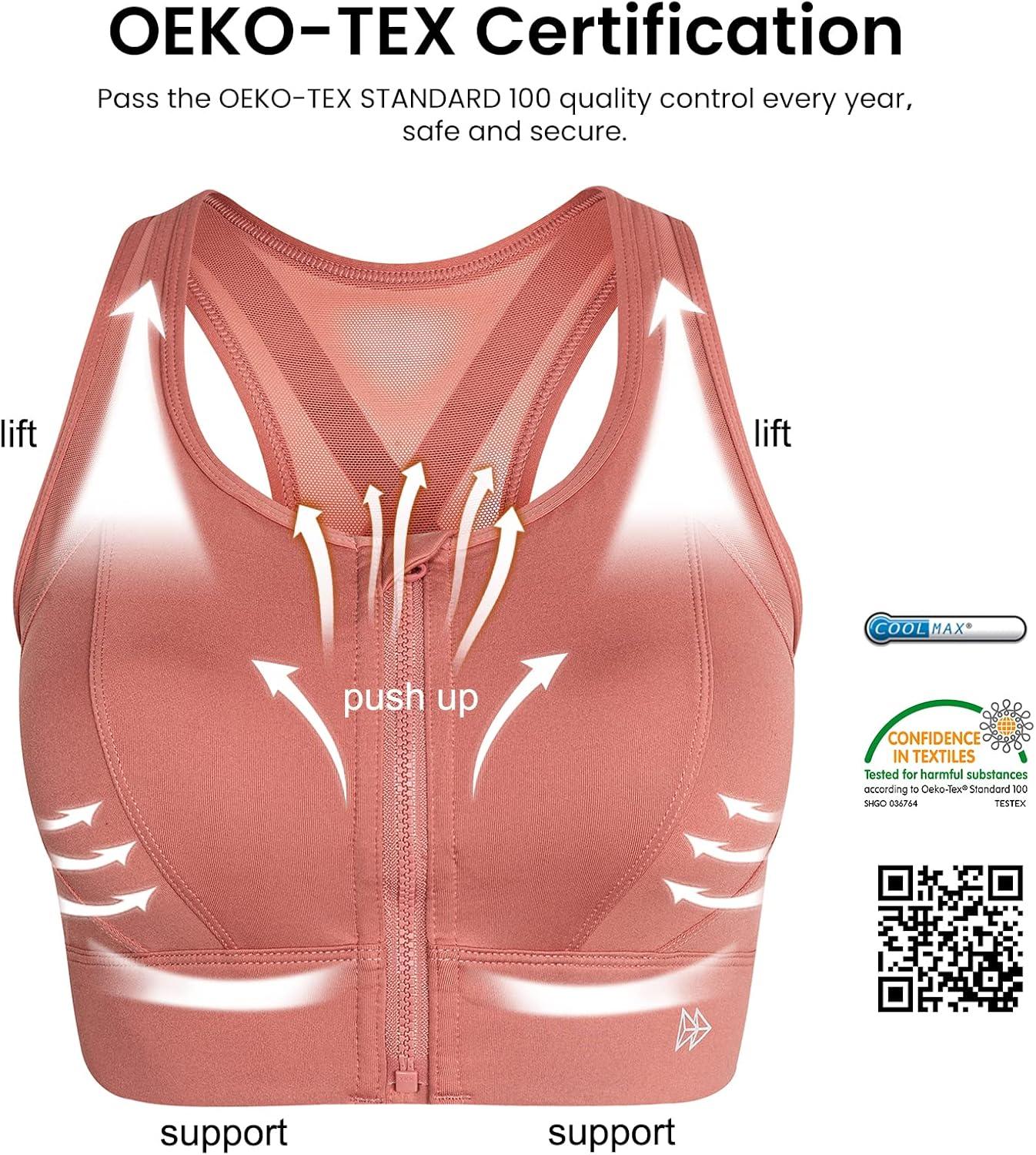 Yvette High Impact Zip Front Sports Bra Mesh Racerback Workout High Support Sports Bras for Women Large Breasts(Rose Red)