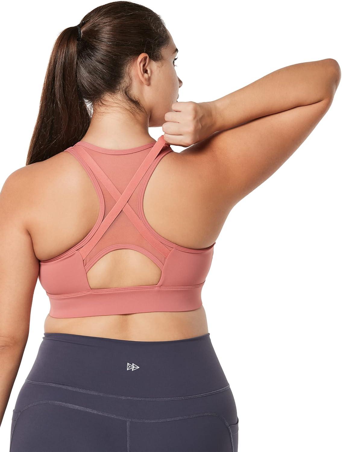 Yvette High Impact Zip Front Sports Bra Mesh Racerback Workout High Support Sports Bras for Women Large Breasts(Rose Red)