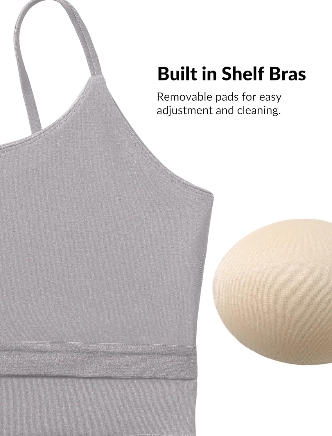 Yvette Women’s Longline Sports Bra, Scoop Neck Workout Tank Tops with Built in Bra Spaghetti Strap Yoga Camisole(Grey)