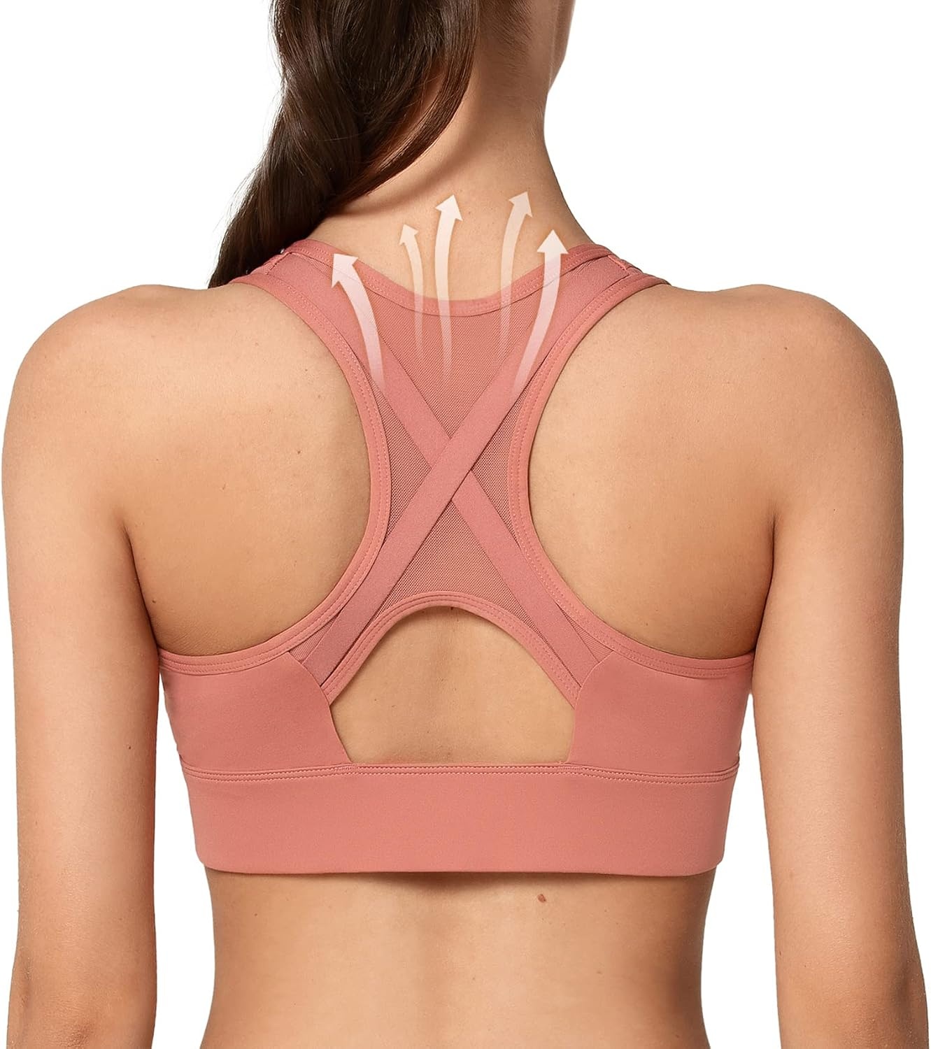 Yvette High Impact Zip Front Sports Bra for Women | Supportive, Breathable Mesh Racerback, Nonremovable Cups, Wireless, Easy on and off, Running(Rose Red)