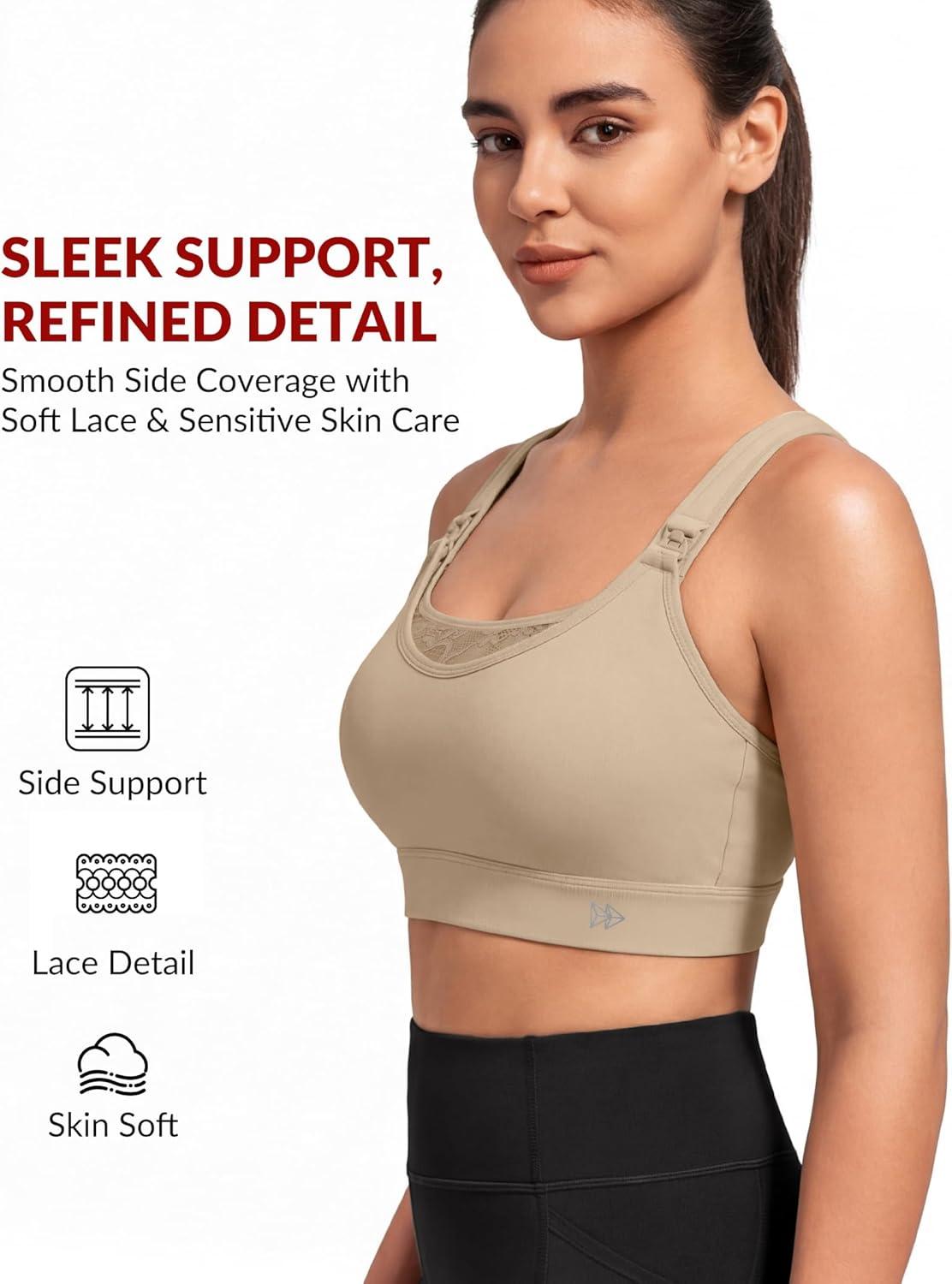 Yvette Nursing Sports Bra for Women High Support Breastfeeding Running Bra Plus Size with Adjustable Straps, Padded Plus Size(Brown)