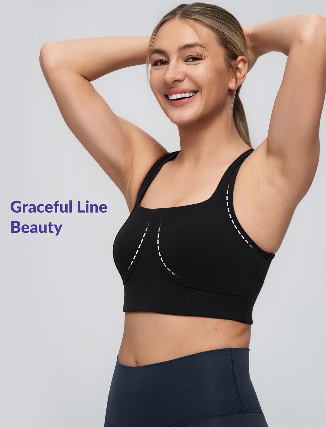 Yvette Yoga Bra Racerback & Mesh Panels Square Neck Fixed Cups Sports Bra for Women Light Support Workout Tank Top(Black)