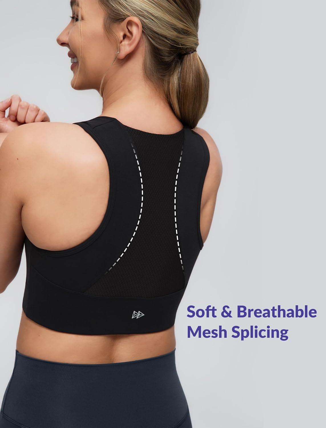Yvette Yoga Bra Racerback & Mesh Panels Square Neck Fixed Cups Sports Bra for Women Light Support Workout Tank Top(Black)
