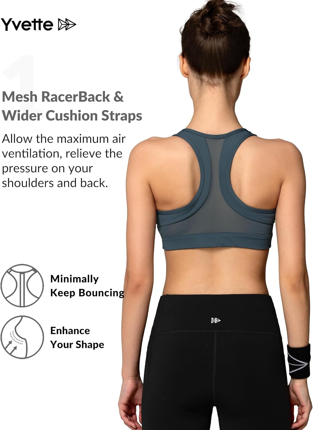 Yvette Zip Front Sports Bra High Impact Running | Secure Locking Zipper,Fixed Non-Slip Pads,Breathable,Wireless Comfort,Full Coverage,Plus Size Friendly,Gym Workout,Fitness(Haze Blue)
