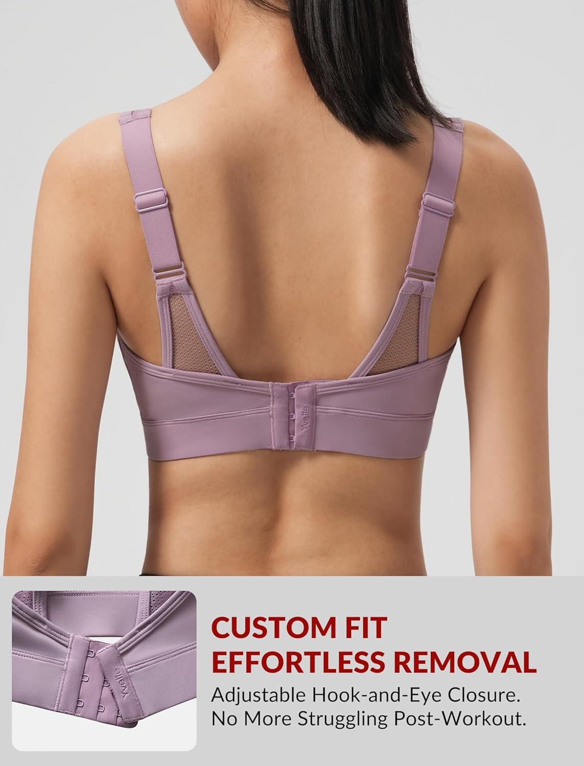 Yvette Sports Bras for Women with Adjustable Straps High Impact Support Running Bra Wireless Front Cross Plus Size Workout(Purple)