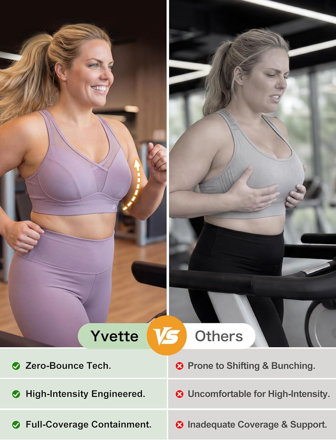 Yvette Sports Bras for Women with Adjustable Straps High Impact Support Running Bra Wireless Front Cross Plus Size Workout(Purple)
