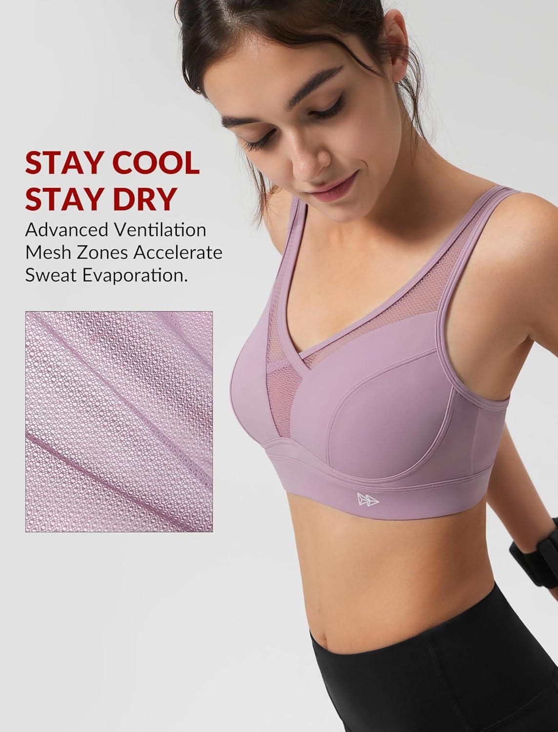 Yvette Sports Bras for Women with Adjustable Straps High Impact Support Running Bra Wireless Front Cross Plus Size Workout(Purple)