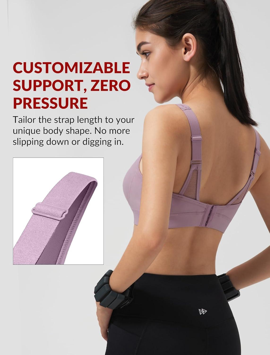 Yvette Sports Bras for Women with Adjustable Straps High Impact Support Running Bra Wireless Front Cross Plus Size Workout(Purple)