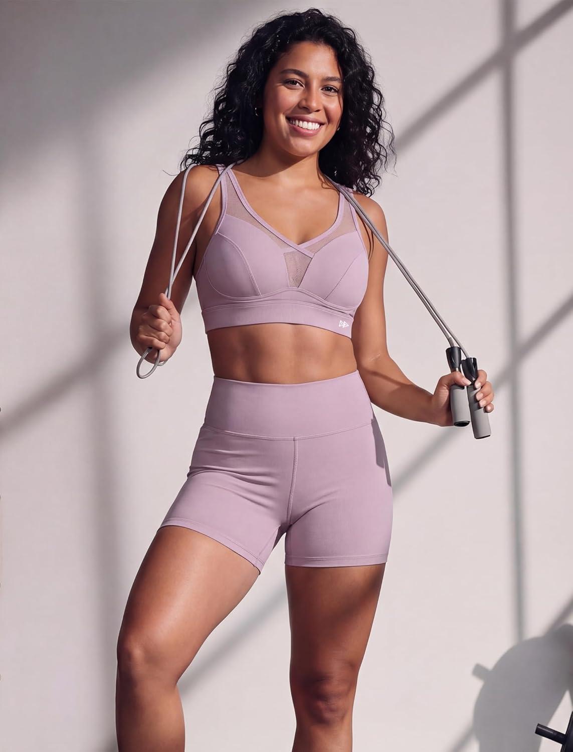 Yvette Sports Bras for Women with Adjustable Straps High Impact Support Running Bra Wireless Front Cross Plus Size Workout(Purple)