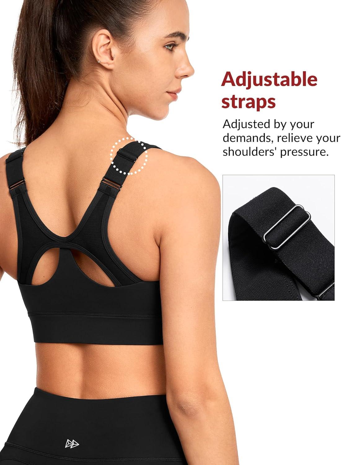 Yvette Adjustable Sports Bras for Women High Impact Front Zip Mesh Supportive Bras for Large Bust Plus Size(Black)