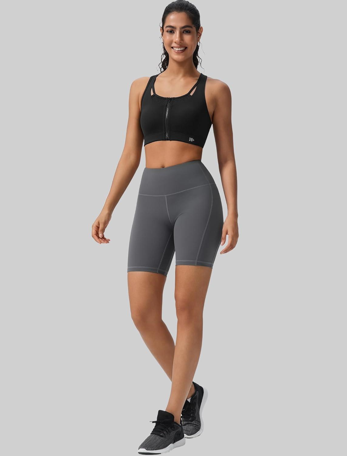 Yvette Zip Front High Impact Sports Bras for Women Lace Mesh Supportive Bras for Workout(Black)