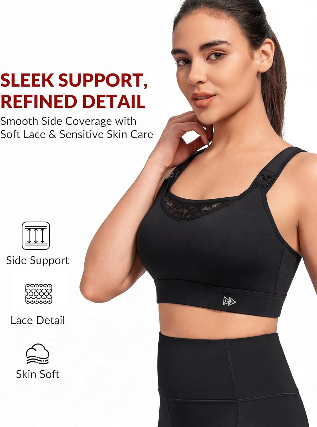 Yvette Nursing Sports Bra for Women High Support Breastfeeding Running Bra Plus Size with Adjustable Straps, Padded Plus Size(Black)