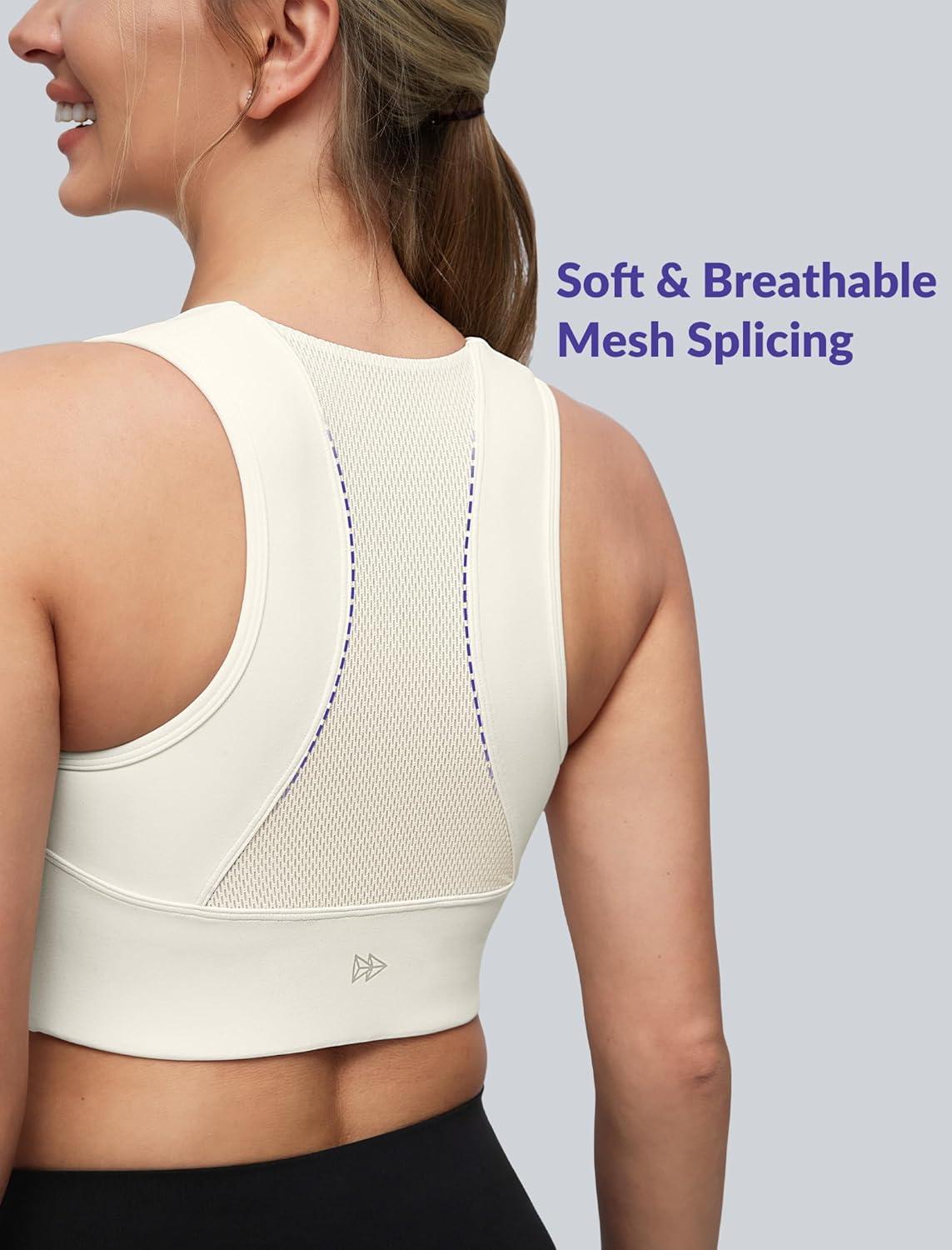 Yvette Yoga Bra Racerback & Mesh Panels Square Neck Fixed Cups Sports Bra for Women Light Support Workout Tank Top(White)