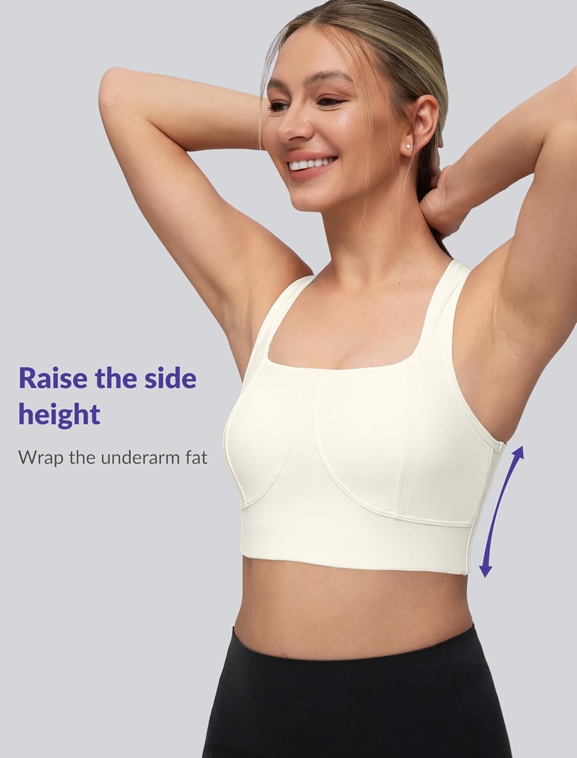 Yvette Yoga Bra Racerback & Mesh Panels Square Neck Fixed Cups Sports Bra for Women Light Support Workout Tank Top(White)