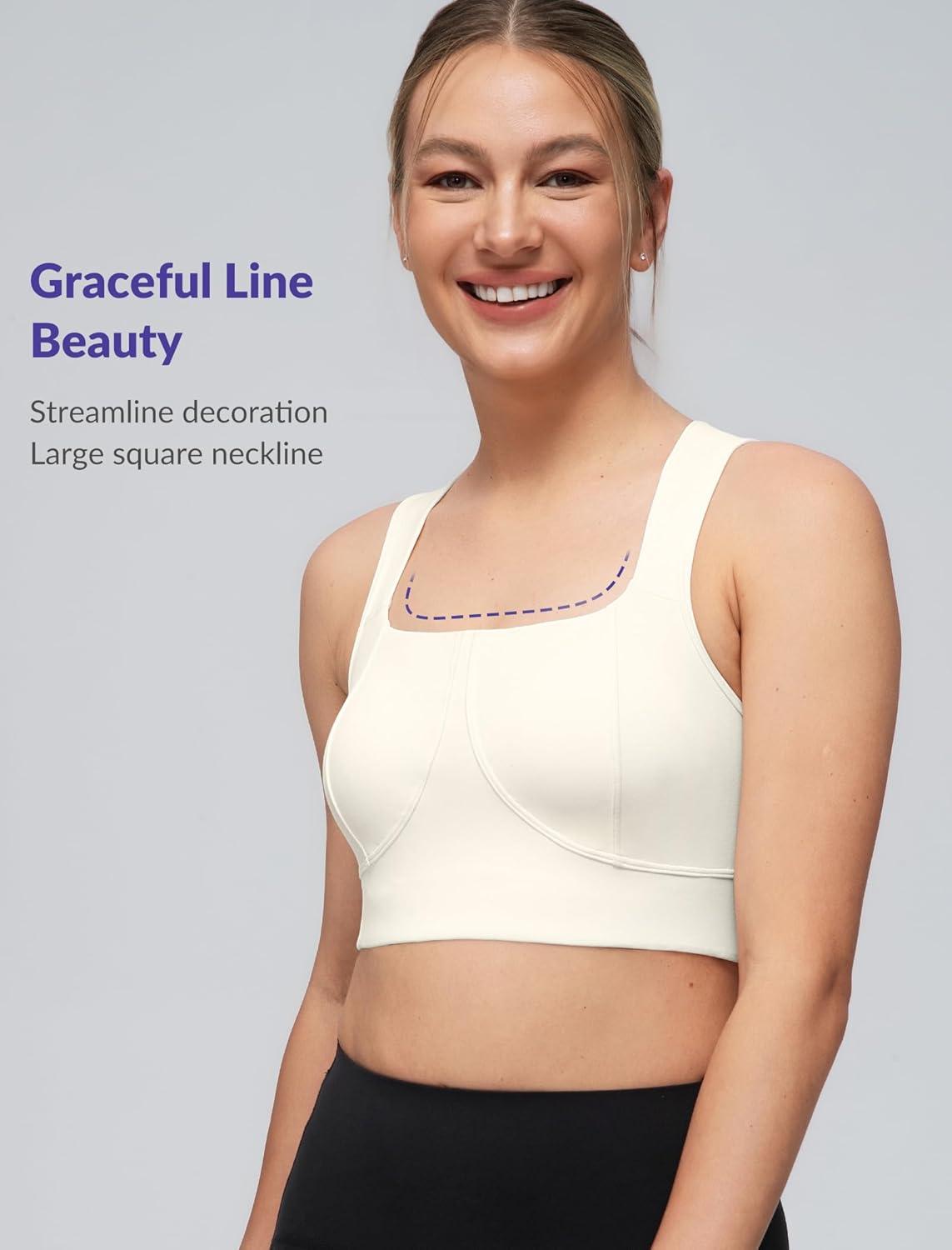 Yvette Yoga Bra Racerback & Mesh Panels Square Neck Fixed Cups Sports Bra for Women Light Support Workout Tank Top(White)
