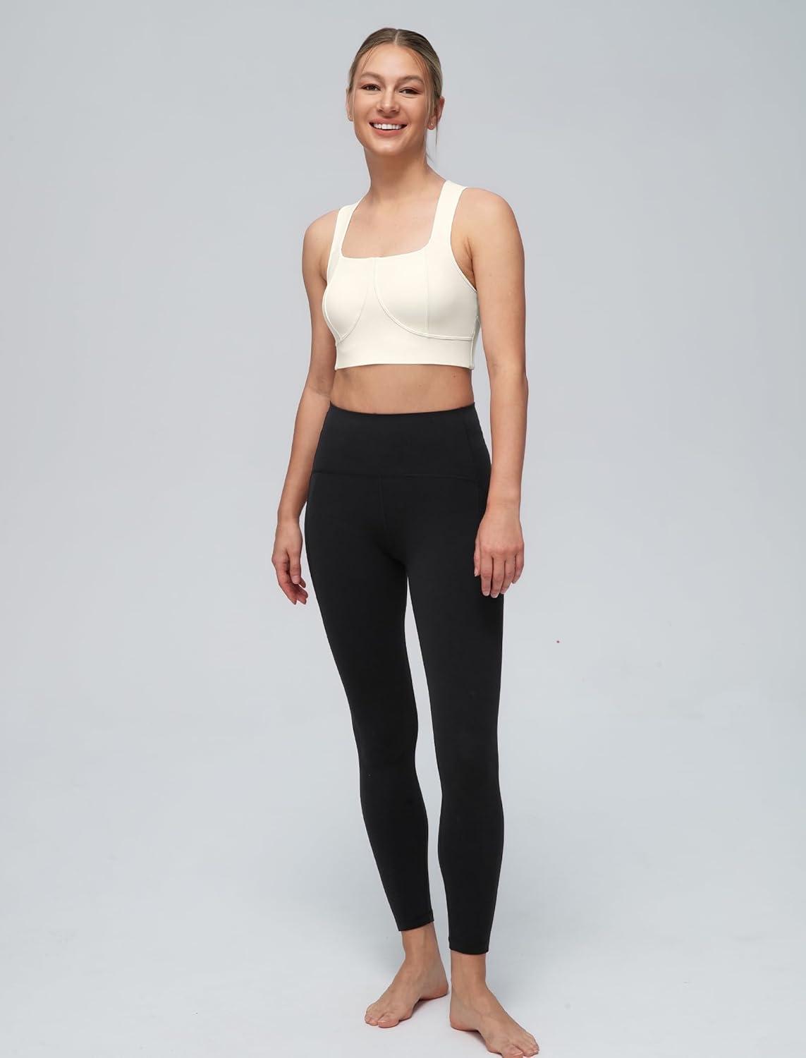 Yvette Yoga Bra Racerback & Mesh Panels Square Neck Fixed Cups Sports Bra for Women Light Support Workout Tank Top(White)