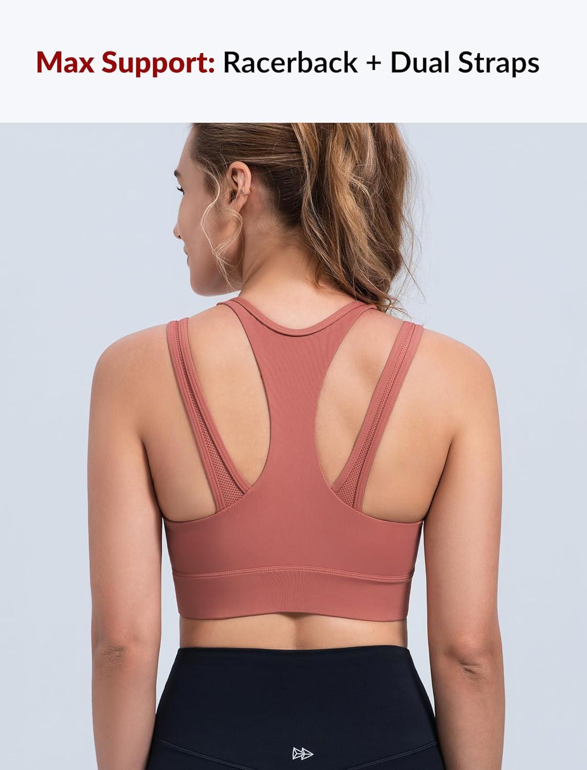 Yvette Front Closure High Support Sports Bras for Women Double Straps Plus Size Sports Bra with Sewn in Pads(Rose Red)