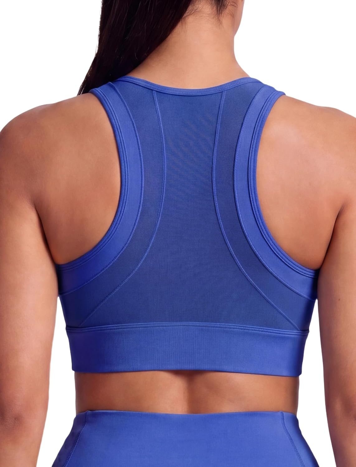 Yvette Women’s Sports Bra Front Zipper High Impact Support Mesh Racerback | Plus Size Friendly,Sewn-in Pads Stay Put,Wirefree & Supportive,Breathable,Secure Zip Closure,For Large Bust,Running,Gym,HIIT(Royal Blue)