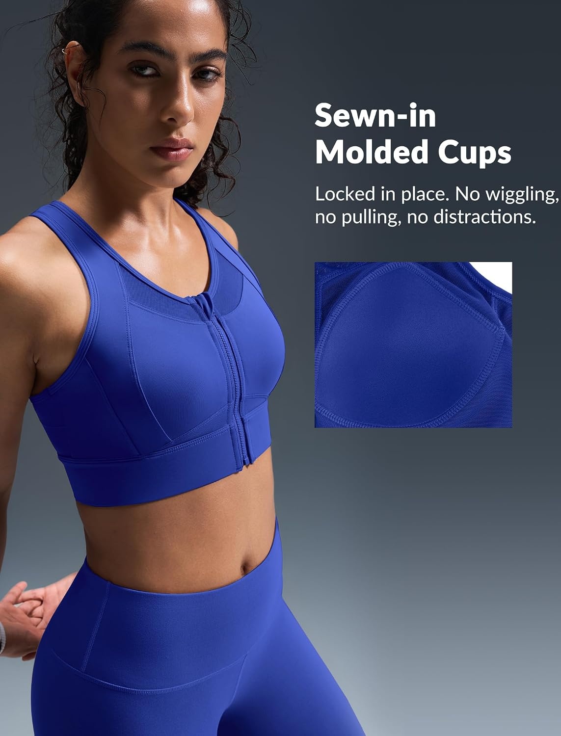 Yvette Women’s Sports Bra Front Zipper High Impact Support Mesh Racerback | Plus Size Friendly,Sewn-in Pads Stay Put,Wirefree & Supportive,Breathable,Secure Zip Closure,For Large Bust,Running,Gym,HIIT(Royal Blue)