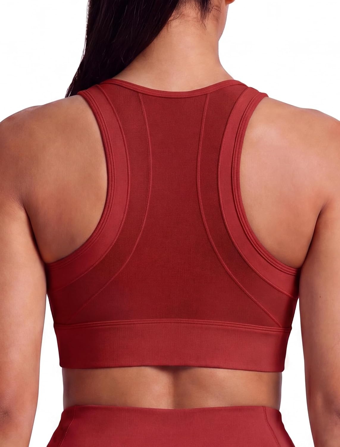 Yvette Women’s Sports Bra Front Zipper High Impact Support Mesh Racerback | Plus Size Friendly,Sewn-in Pads Stay Put,Wirefree & Supportive,Breathable,Secure Zip Closure,For Large Bust,Running,Gym,HIIT(Burgundy)