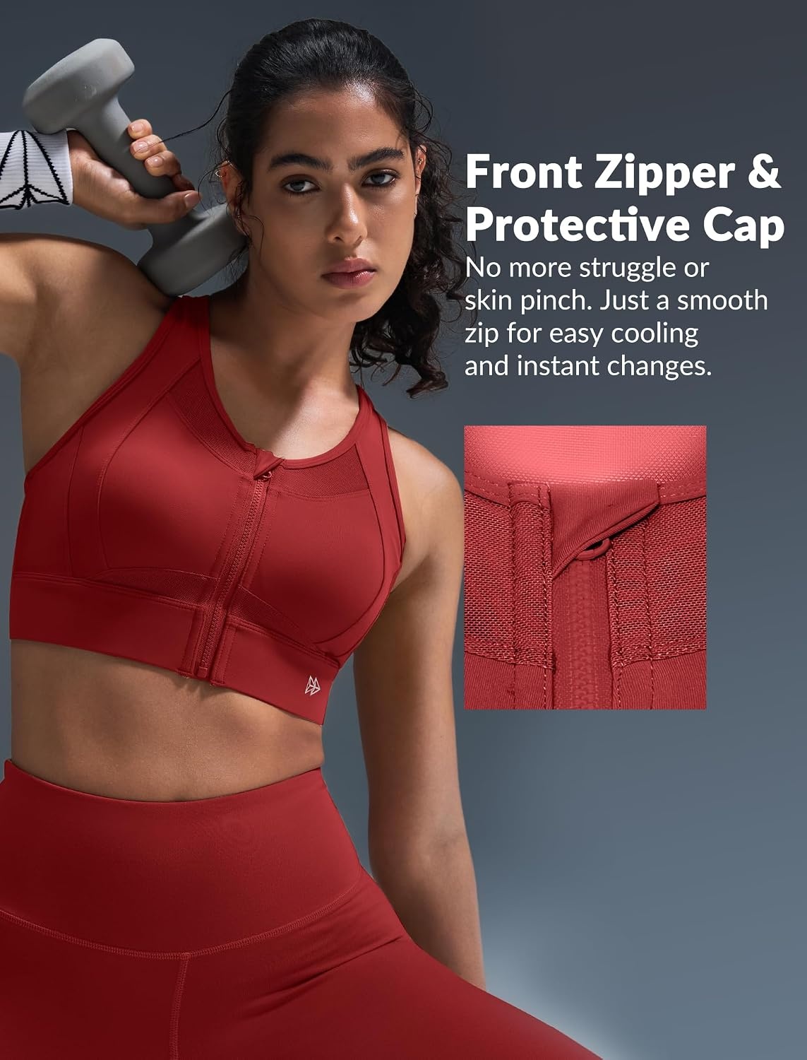 Yvette Women’s Sports Bra Front Zipper High Impact Support Mesh Racerback | Plus Size Friendly,Sewn-in Pads Stay Put,Wirefree & Supportive,Breathable,Secure Zip Closure,For Large Bust,Running,Gym,HIIT(Burgundy)