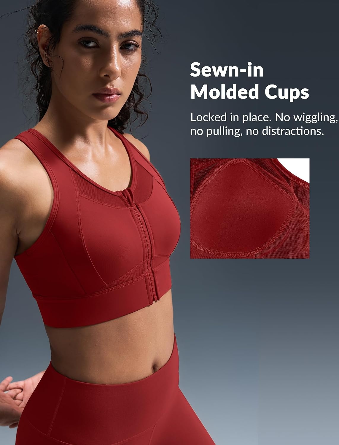 Yvette Women’s Sports Bra Front Zipper High Impact Support Mesh Racerback | Plus Size Friendly,Sewn-in Pads Stay Put,Wirefree & Supportive,Breathable,Secure Zip Closure,For Large Bust,Running,Gym,HIIT(Burgundy)