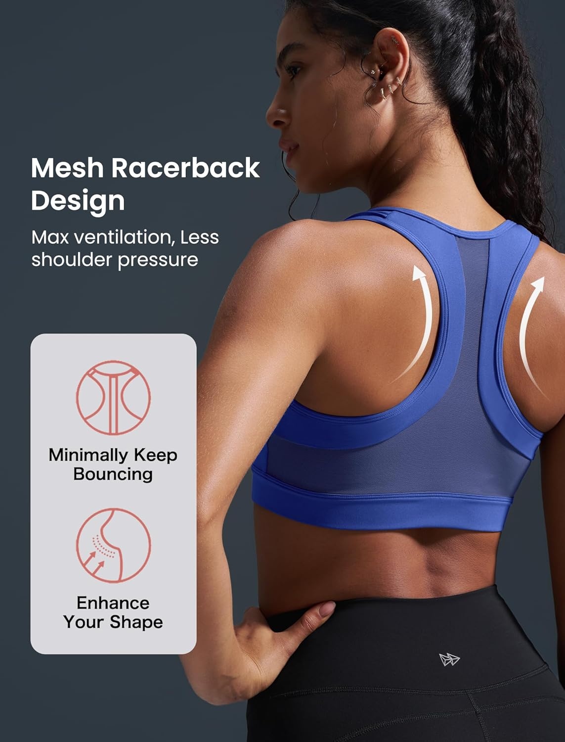 Yvette Zip Front Sports Bra – High Impact Sports Bras for Women Plus Size Workout Fitness Running(Royal Blue)