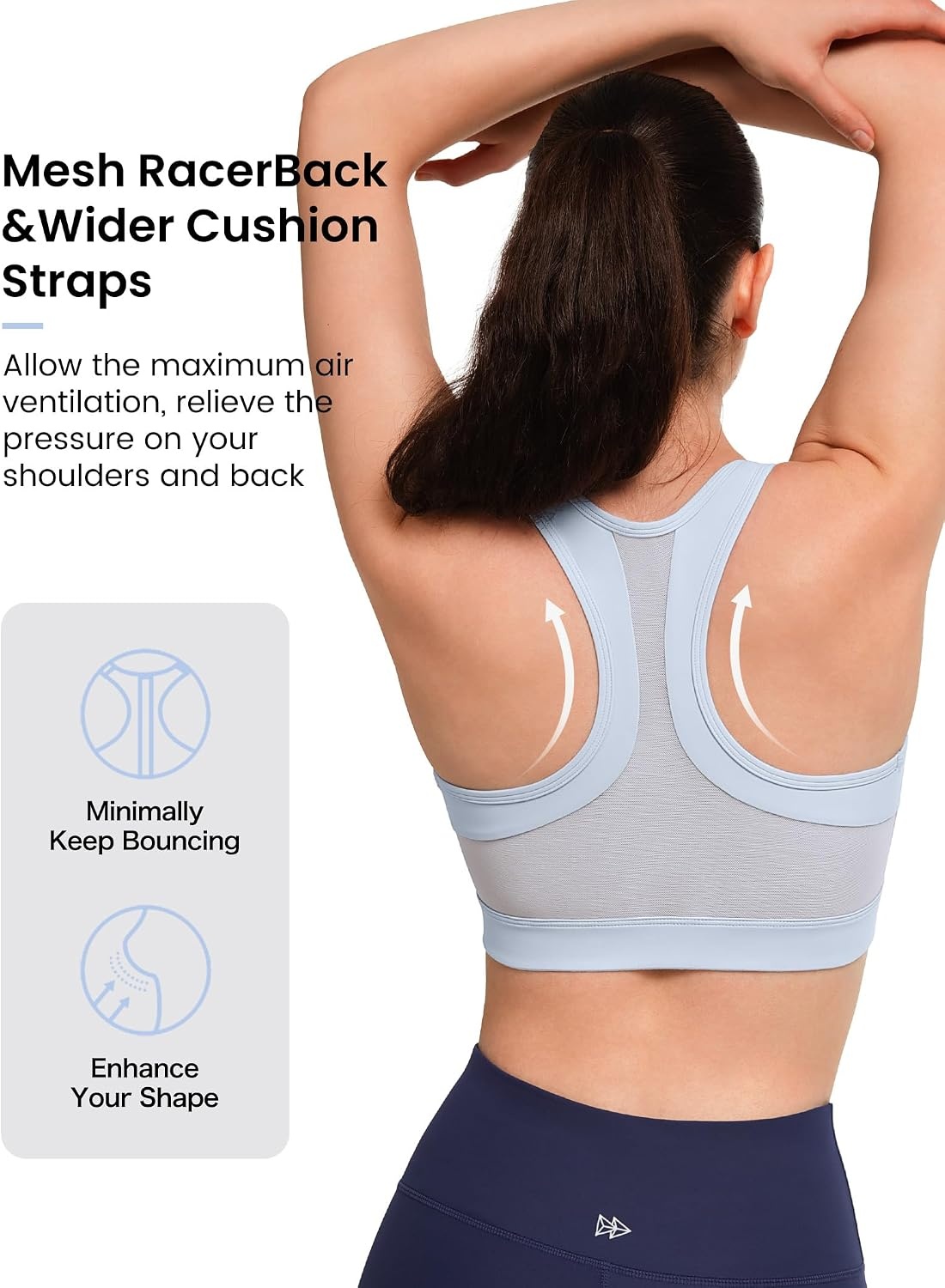 Yvette Zip Front High Impact Sports Bra for Large Bust | Secure Locking Zipper,Fixed Non-Slip Pads,Breathable,Wireless Comfort,Running Bra Plus Size Friendly,Gym Workout,Fitness(Light Blue)