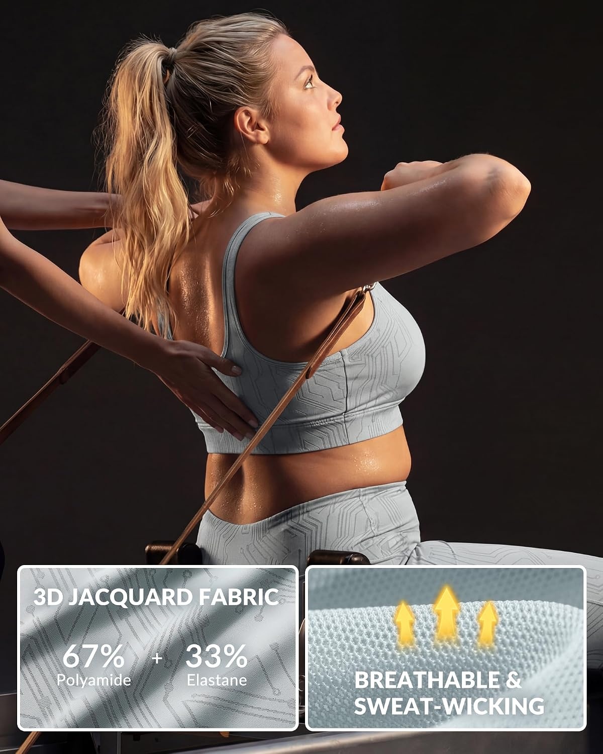 Yvette Front Zip Sports Bra for Women,High Support Full Coverage | Sewn-in Molded Cups, No Side Spillage, Wide Underband for Large Busts, Easy On and Off for Running and Workouts(Grey)