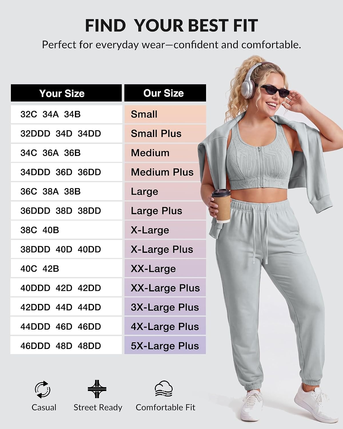 Yvette Front Zip Sports Bra for Women,High Support Full Coverage | Sewn-in Molded Cups, No Side Spillage, Wide Underband for Large Busts, Easy On and Off for Running and Workouts(Grey)