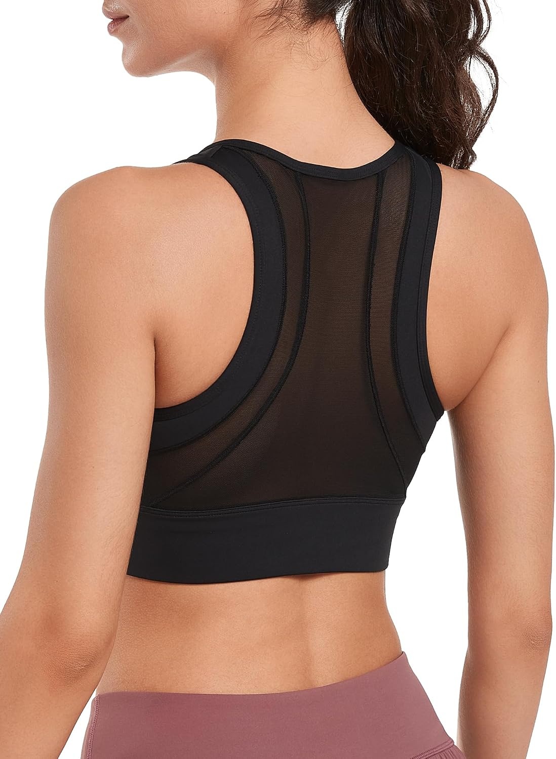 Yvette Women’s Sports Bra Front Zipper High Impact Support Mesh Racerback | Plus Size Friendly,Sewn-in Pads Stay Put,Wirefree & Supportive,Breathable,Secure Zip Closure,For Large Bust,Running,Gym,HIIT(Black)