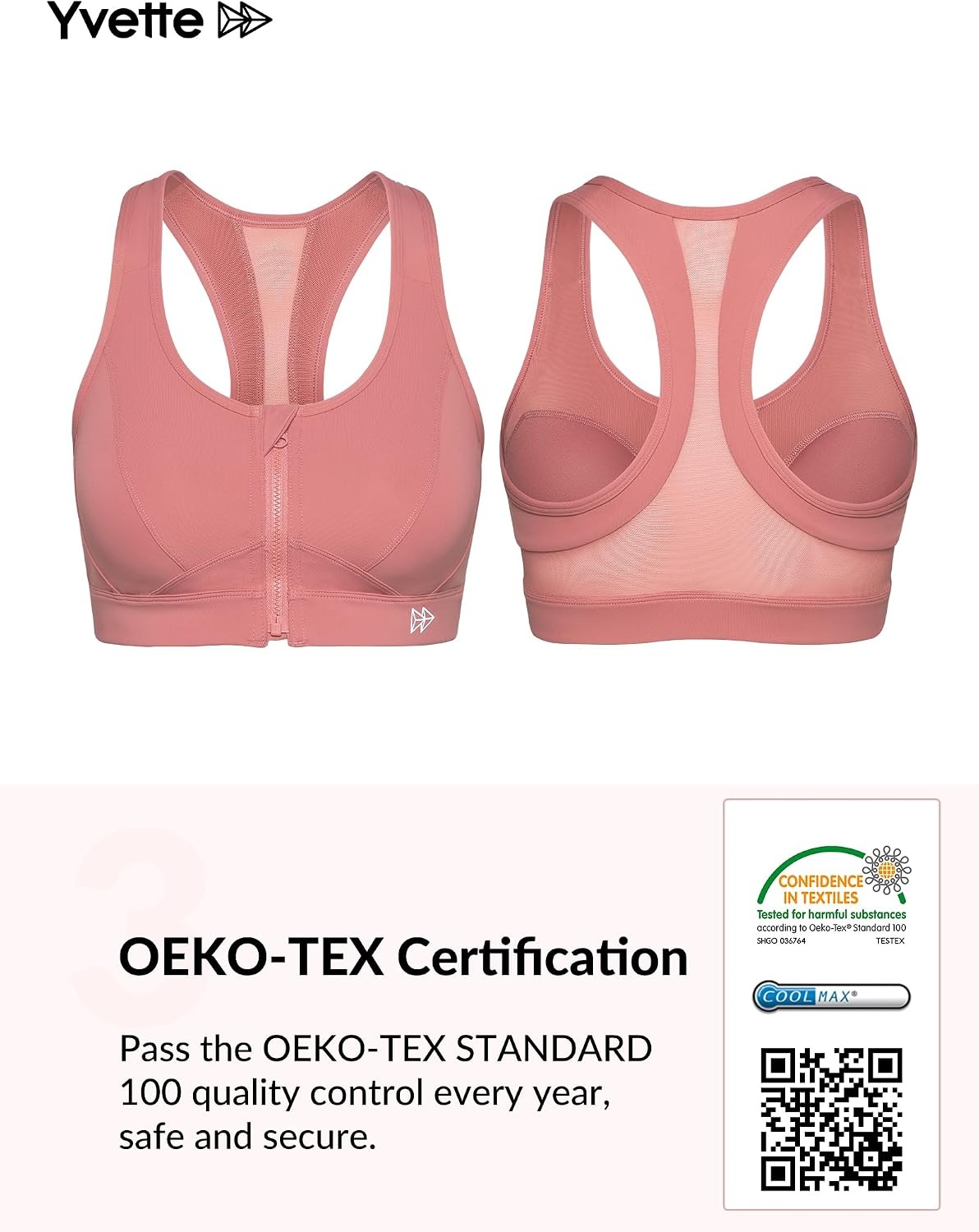 Yvette Zip Front High Impact Sports Bra for Large Bust | Secure Locking Zipper,Fixed Non-Slip Pads,Breathable,Wireless Comfort,Running Bra Plus Size Friendly,Gym Workout,Fitness(Rose Red)