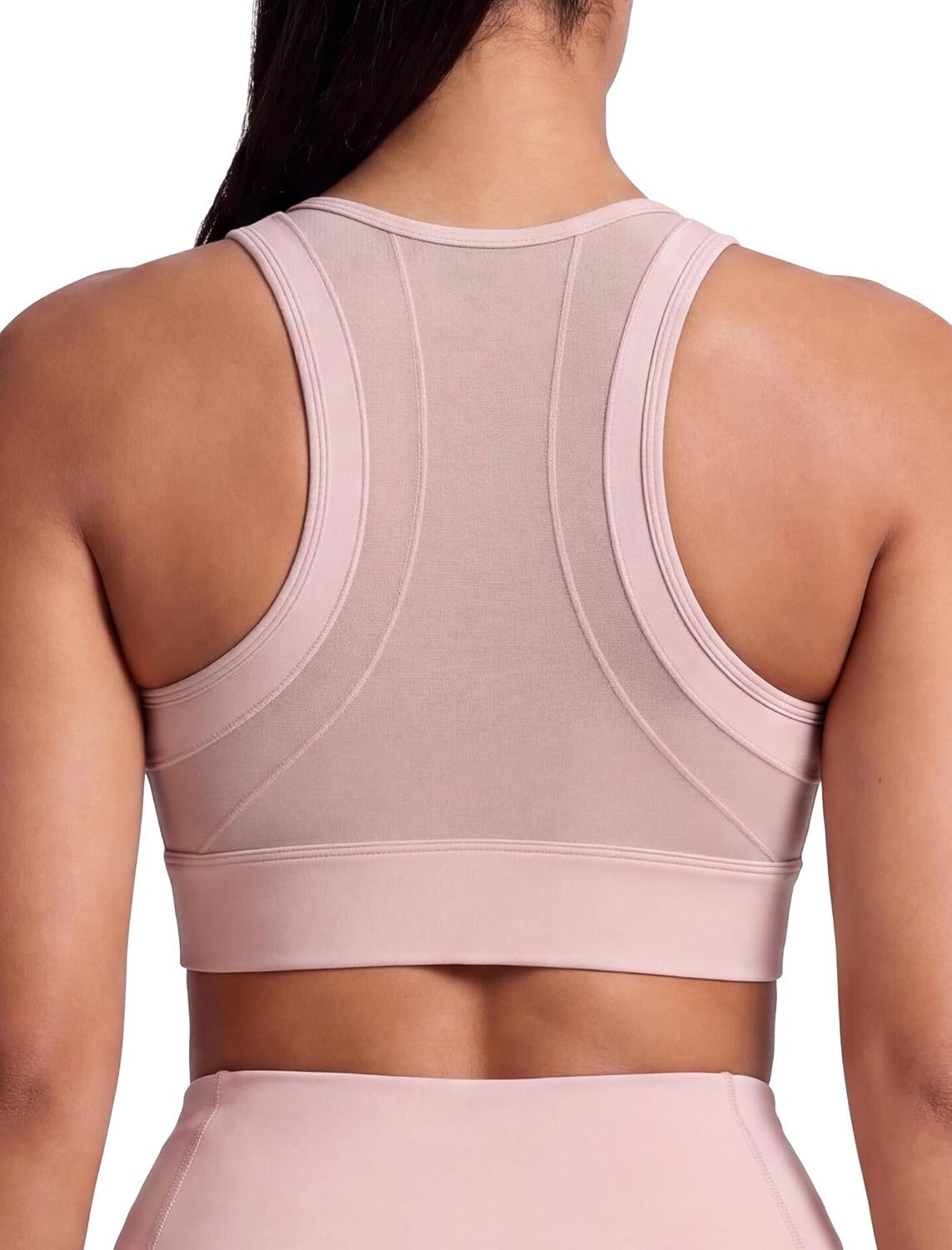 Yvette Women’s Sports Bra Front Zipper High Impact Support Mesh Racerback | Plus Size Friendly,Sewn-in Pads Stay Put,Wirefree & Supportive,Breathable,Secure Zip Closure,For Large Bust,Running,Gym,HIIT(Water Pink)