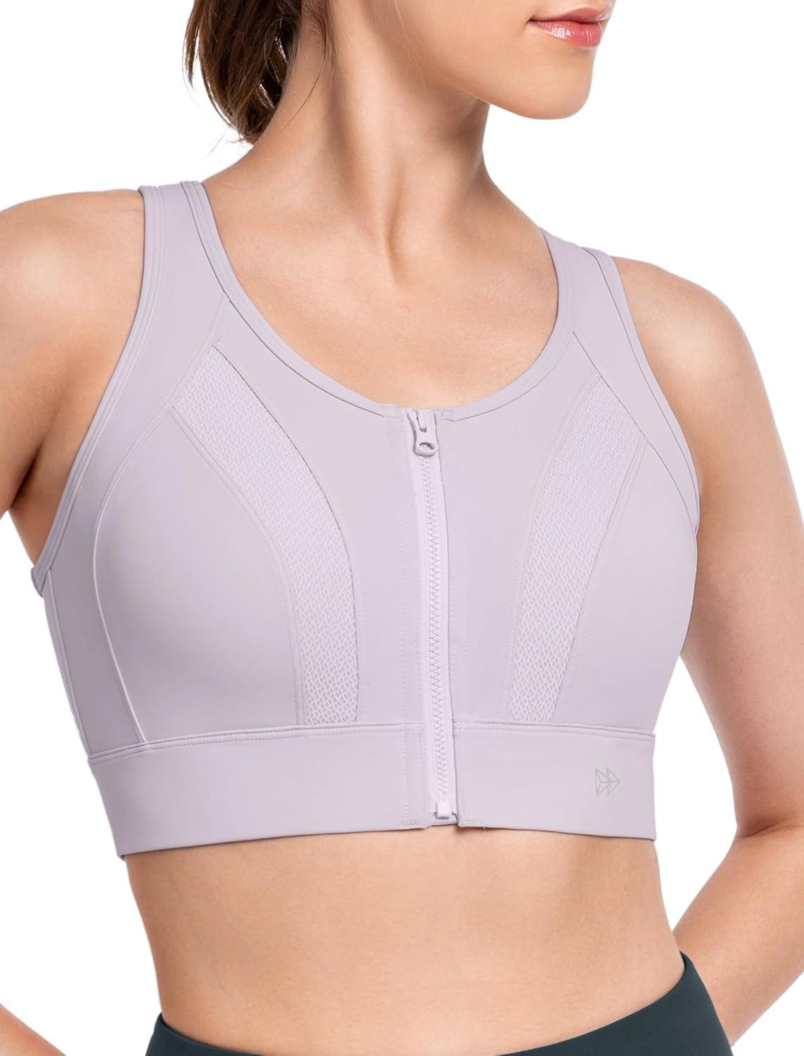 Yvette Zip Front Sports Bras for Women High Impact Supportive Large Bust Bras for Running(Purple)