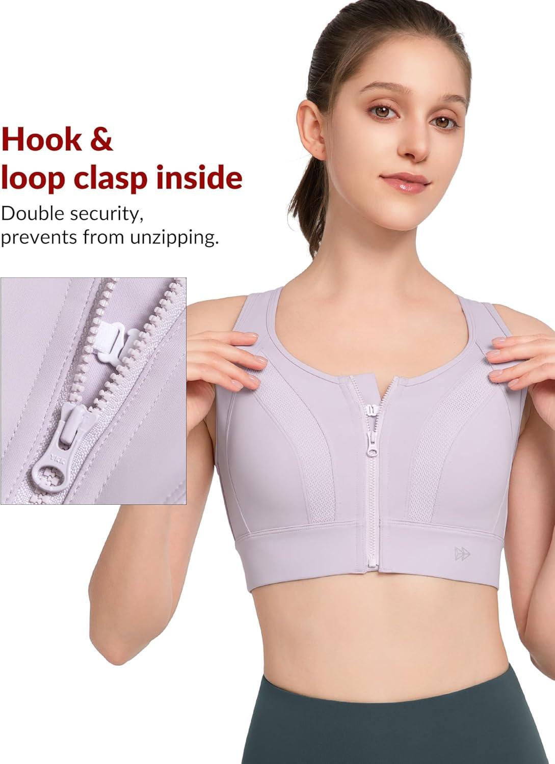 Yvette Zip Front Sports Bras for Women High Impact Supportive Large Bust Bras for Running(Purple)