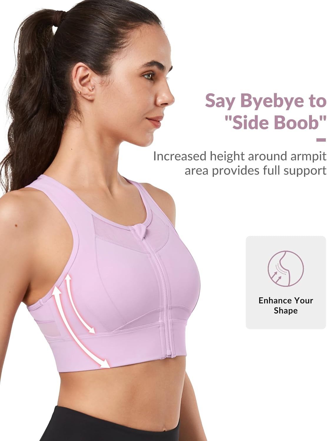 Yvette Women’s Sports Bra Front Zipper High Impact Support Mesh Racerback | Plus Size Friendly,Sewn-in Pads Stay Put,Wirefree & Supportive,Breathable,Secure Zip Closure,For Large Bust,Running,Gym,HIIT(Purple)