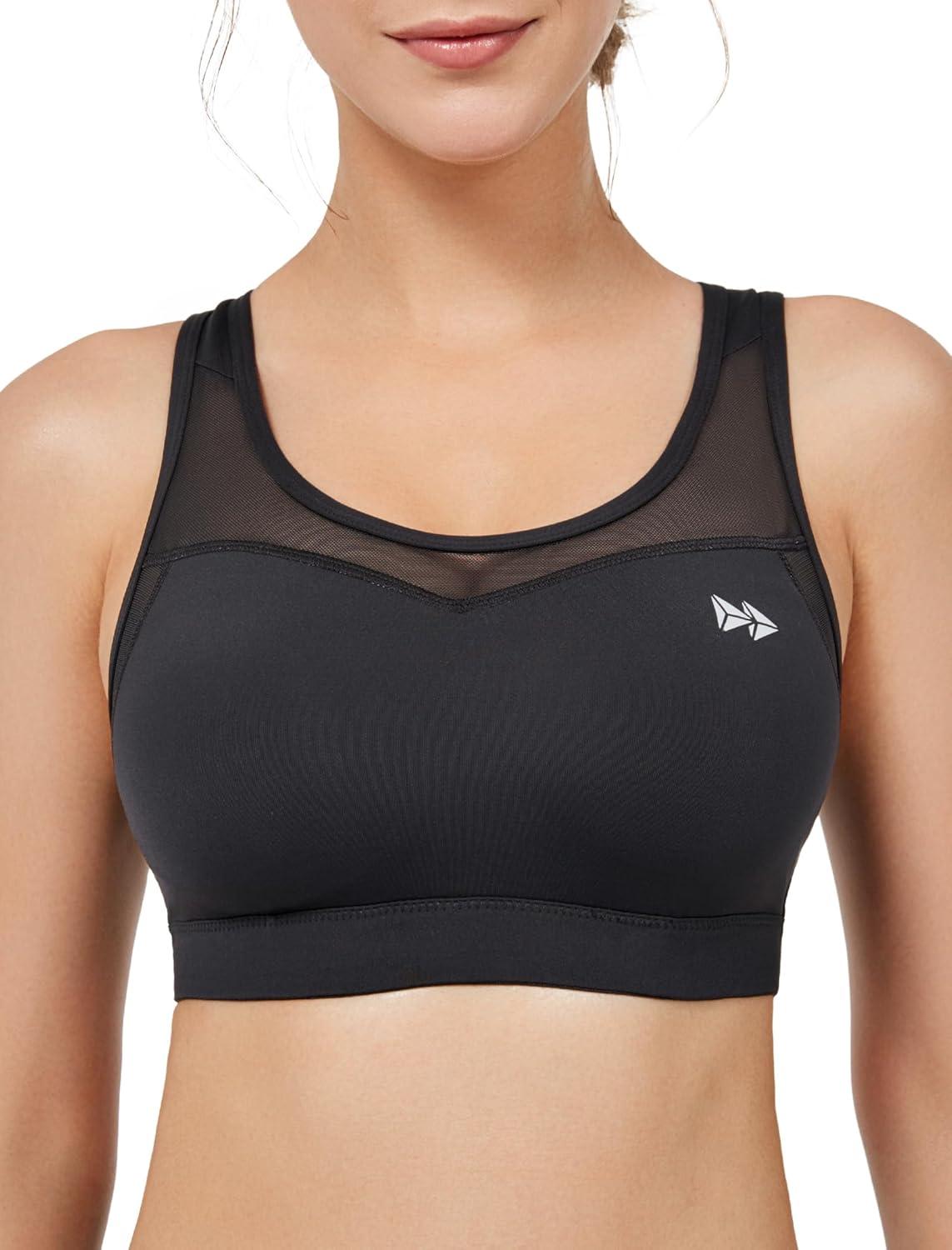 Yvette Plus Size Sports Bras for Women Comfortable Racerback Supporttive Sports Bra Medium Impact Wireless(Black)