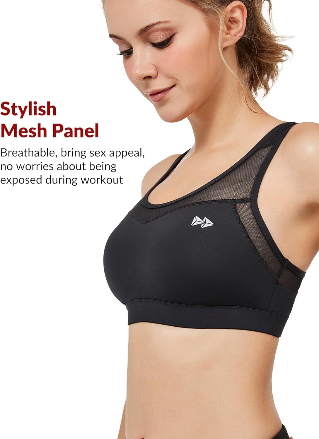 Yvette Plus Size Sports Bras for Women Comfortable Racerback Supporttive Sports Bra Medium Impact Wireless(Black)