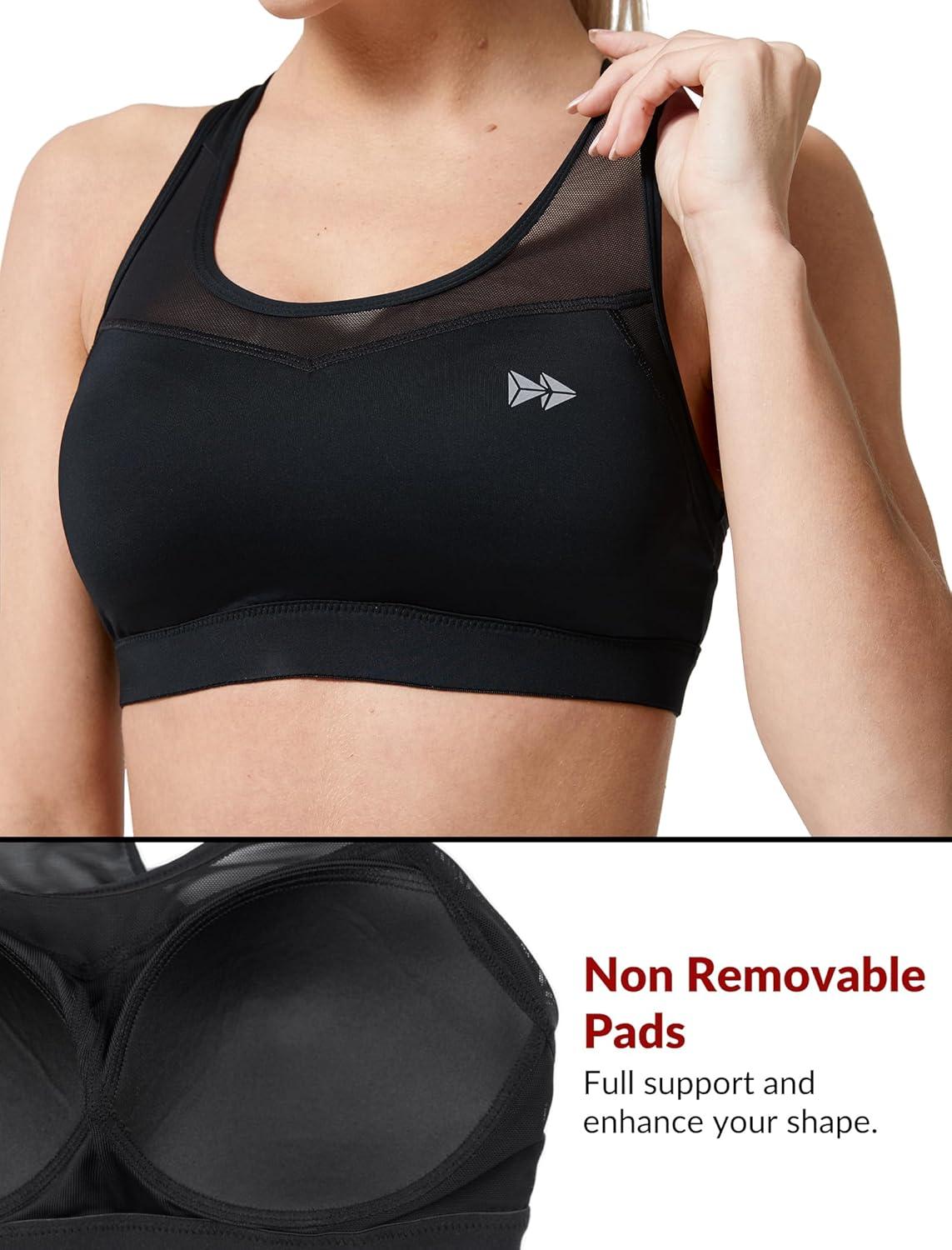 Yvette Plus Size Sports Bras for Women Comfortable Racerback Supporttive Sports Bra Medium Impact Wireless(Black)