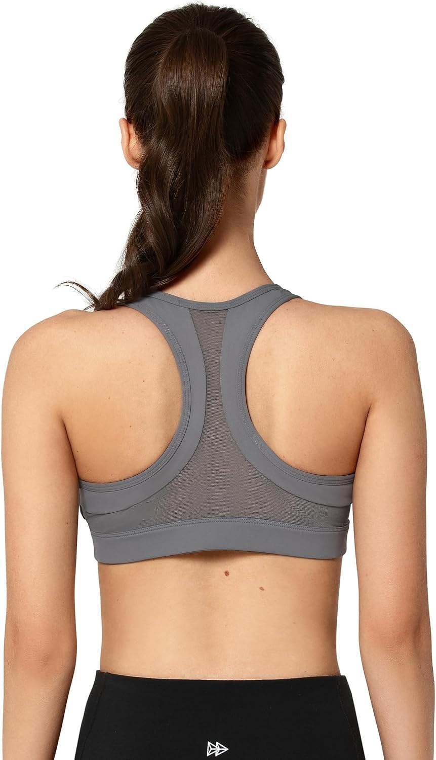 Yvette Zip Front High Impact Sports Bra for Large Bust | Secure Locking Zipper,Fixed Non-Slip Pads,Breathable,Wireless Comfort,Running Bra Plus Size Friendly,Gym Workout,Fitness(Grey)