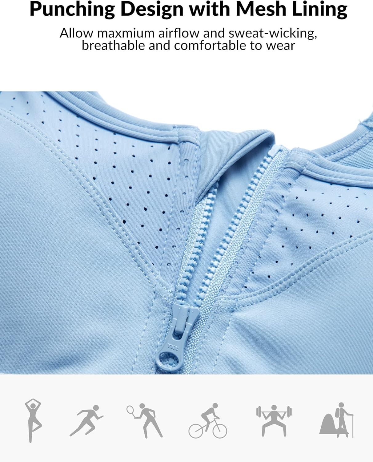Yvette Adjustable Sports Bras for Women High Impact Support, Zip Front Sports Bra Plus Size Wireless for Running Workout Gym(Blue)