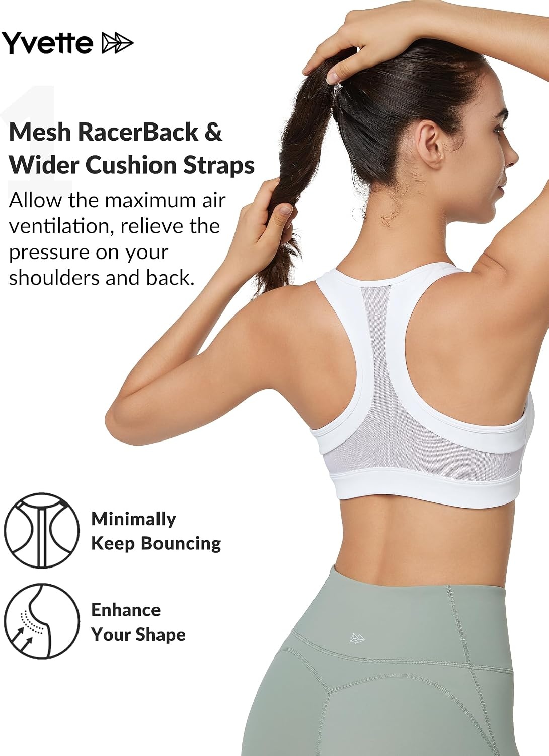 Yvette Zip Front High Impact Sports Bra for Large Bust | Secure Locking Zipper,Fixed Non-Slip Pads,Breathable,Wireless Comfort,Running Bra Plus Size Friendly,Gym Workout,Fitness(White)
