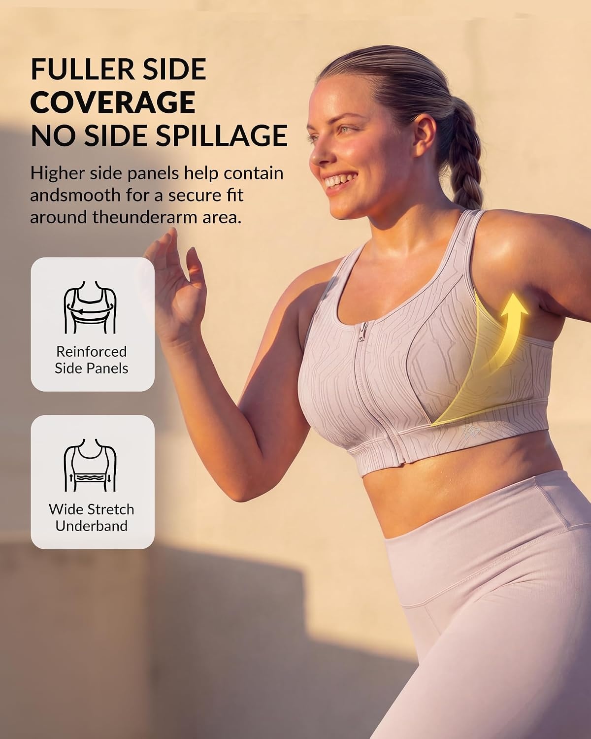 Yvette Front Zip Sports Bra for Women,High Support Full Coverage | Sewn-in Molded Cups, No Side Spillage, Wide Underband for Large Busts, Easy On and Off for Running and Workouts(Pink)