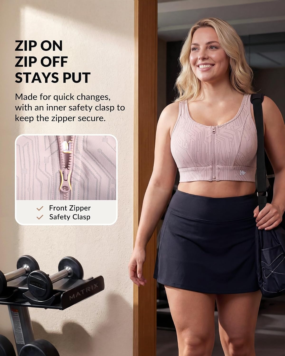 Yvette Front Zip Sports Bra for Women,High Support Full Coverage | Sewn-in Molded Cups, No Side Spillage, Wide Underband for Large Busts, Easy On and Off for Running and Workouts(Pink)