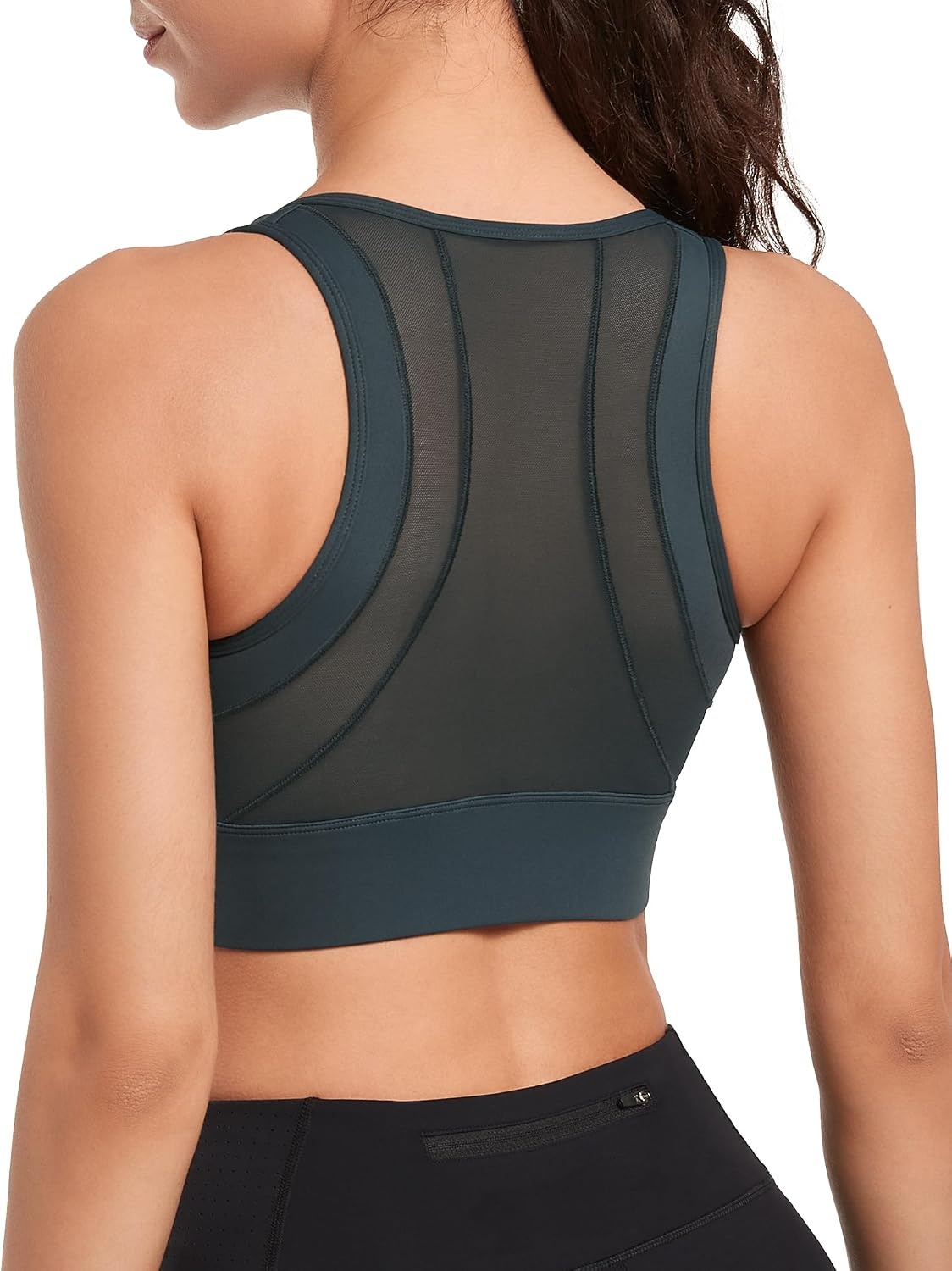 Yvette Women’s Sports Bra Front Zipper High Impact Support Mesh Racerback | Plus Size Friendly,Sewn-in Pads Stay Put,Wirefree & Supportive,Breathable,Secure Zip Closure,For Large Bust,Running,Gym,HIIT(Haze Blue)