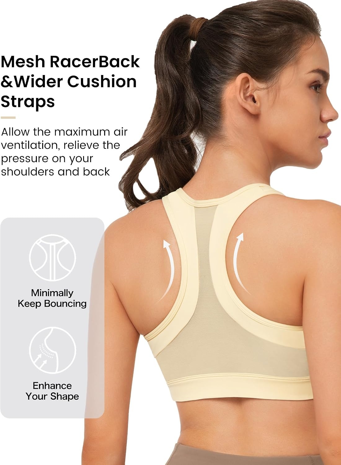 Yvette Zip Front High Impact Sports Bra for Large Bust | Secure Locking Zipper,Fixed Non-Slip Pads,Breathable,Wireless Comfort,Running Bra Plus Size Friendly,Gym Workout,Fitness(Light Yellow)