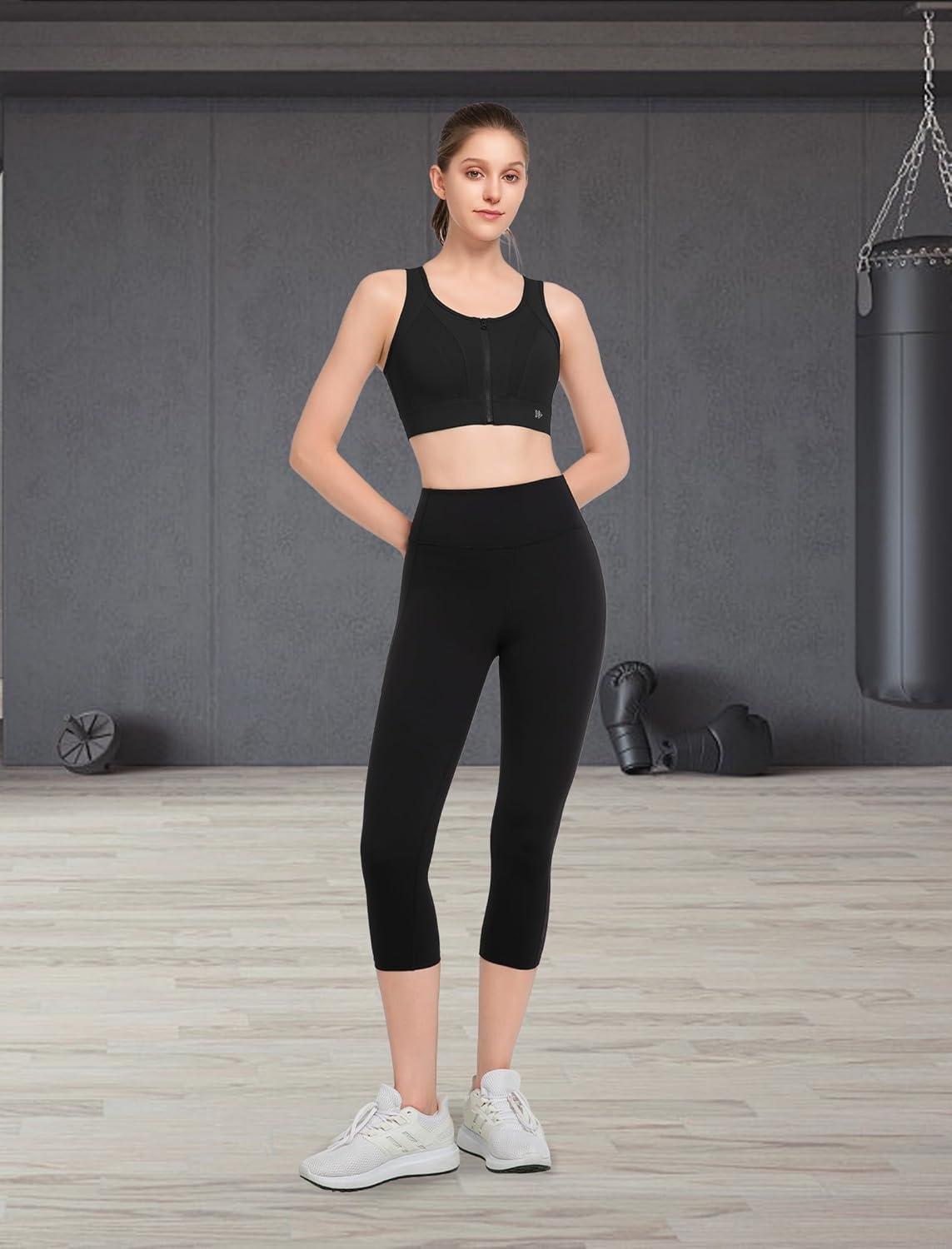 Yvette Zip Front Sports Bras for Women High Impact Supportive Large Bust Bras for Running(Black)