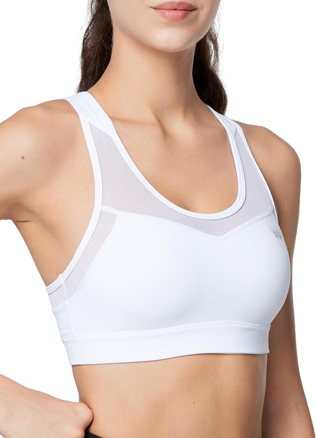 Yvette Plus Size Sports Bras for Women Comfortable Racerback Supporttive Sports Bra Medium Impact Wireless(White)