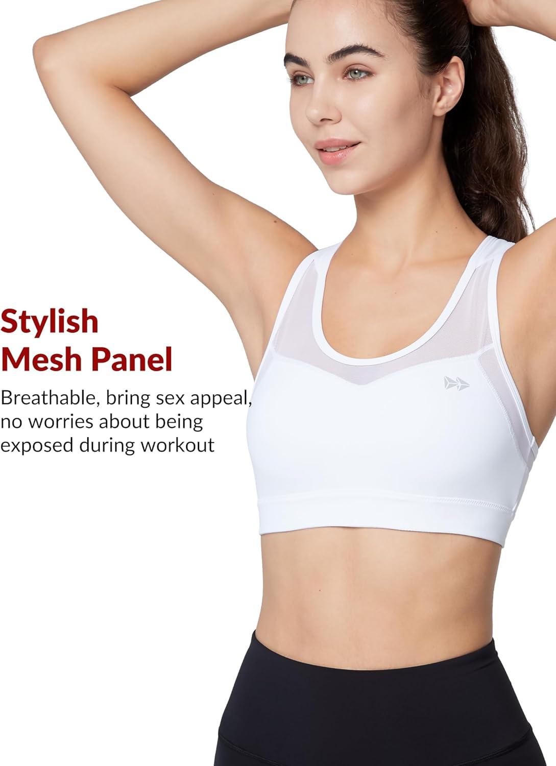 Yvette Plus Size Sports Bras for Women Comfortable Racerback Supporttive Sports Bra Medium Impact Wireless(White)