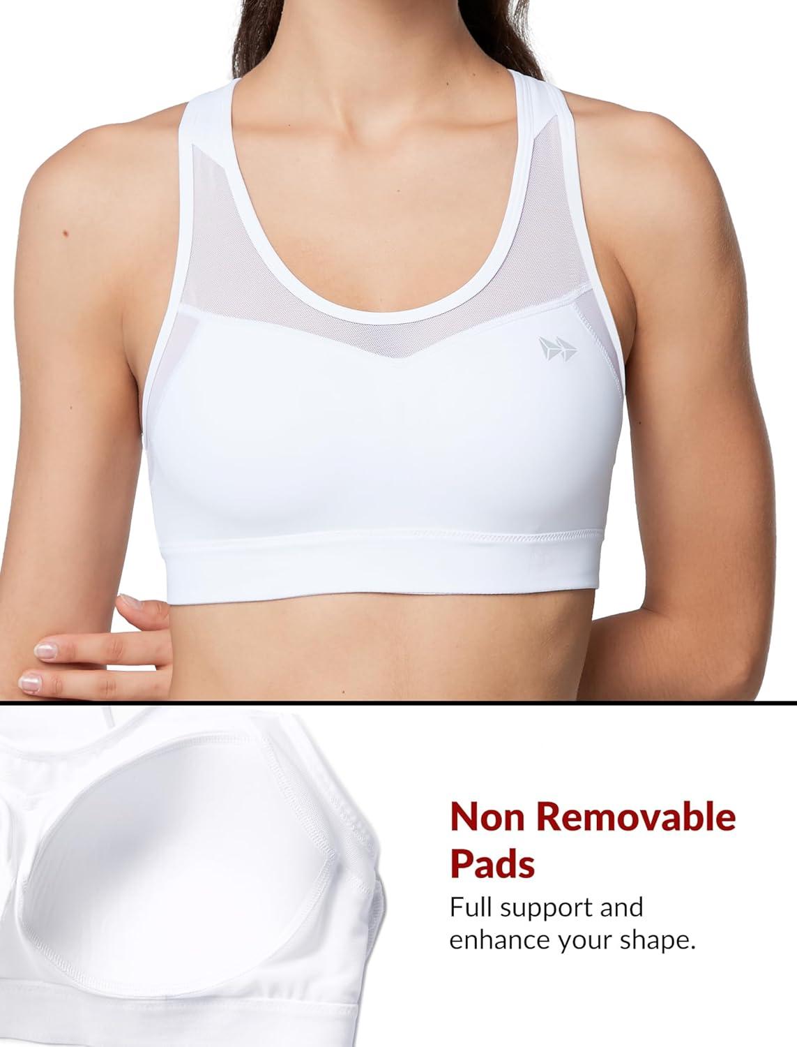 Yvette Plus Size Sports Bras for Women Comfortable Racerback Supporttive Sports Bra Medium Impact Wireless(White)